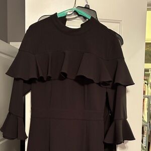 STYLEWE Black Long Sleeve Ruffle Midi Dress